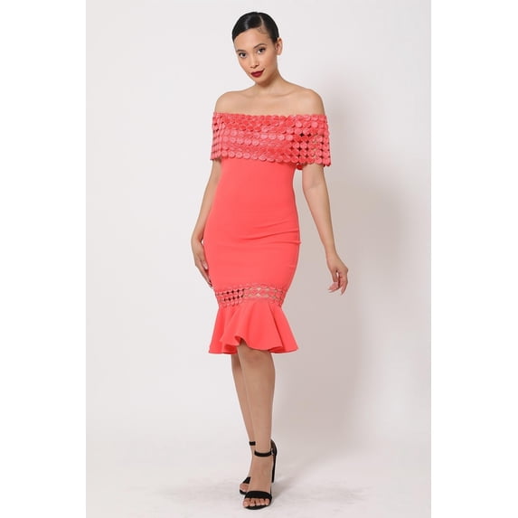 Off Shoulder Crochet Band Fashion Dress L