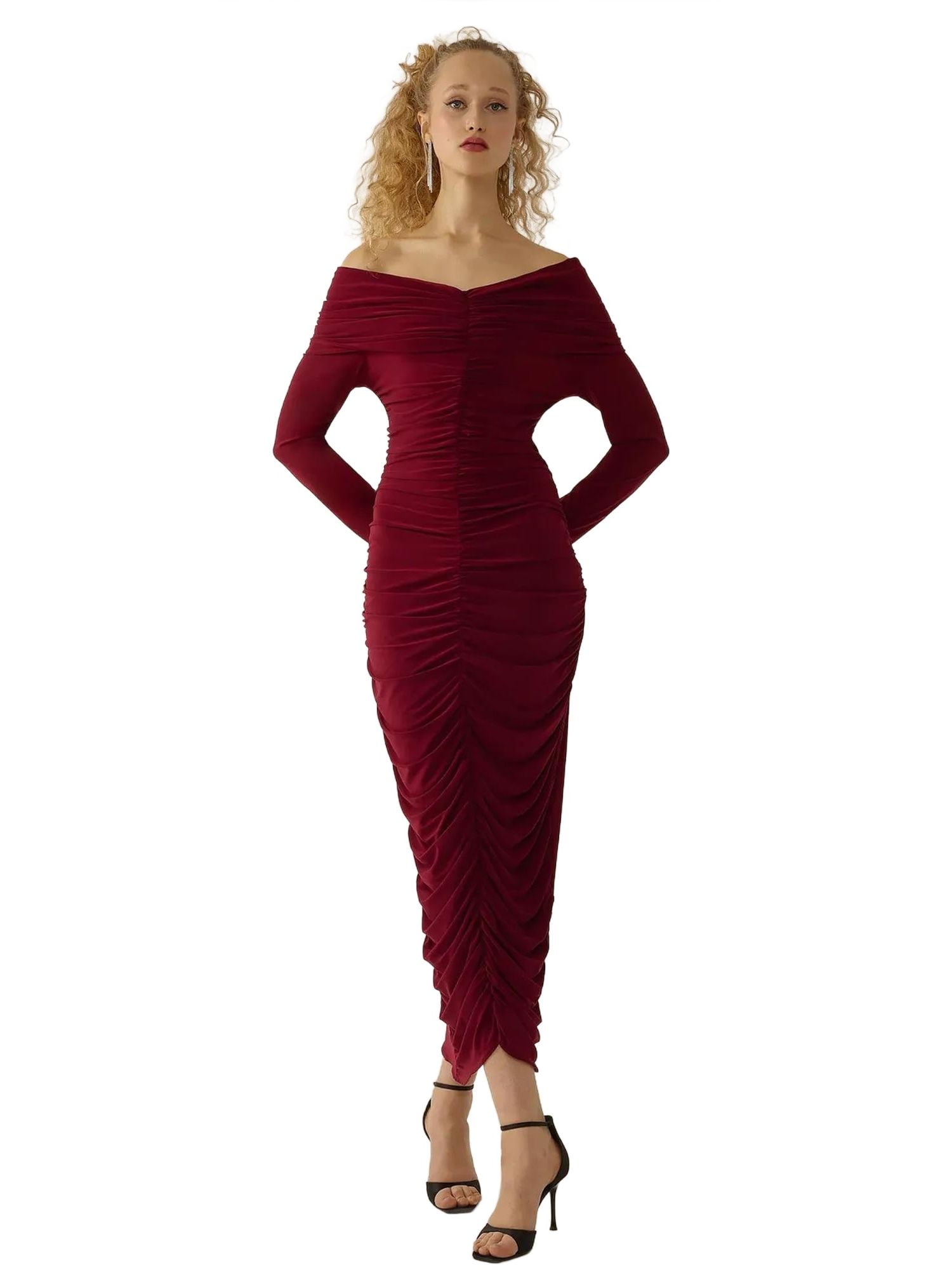 chinese dress ladies Momyknows Green Ruched Knot Draped Bodycon Elegant Maternity Maxi Dress Green / S