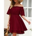 thumbnail image 1 of Off Shoulder Dress, Prom Dress Elastic Waist Summer Flowy Casual Tunic, 1 of 9