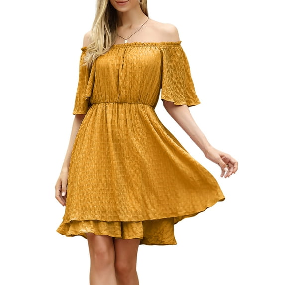 Off Shoulder Dress, Prom Dress Elastic Waist Summer Flowy Casual Tunic