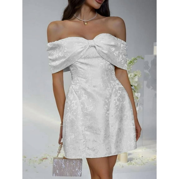 Off-Shoulder Dress with Bow Detail (S, White)