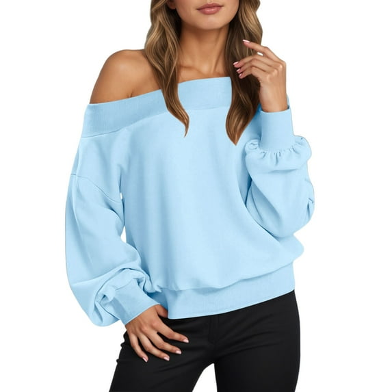 Off Shoulder Fleece Lined Sweatshirts For Women Long Sleeve Crew Neck Cropped Pullover Tops Fall Y2K Shirts