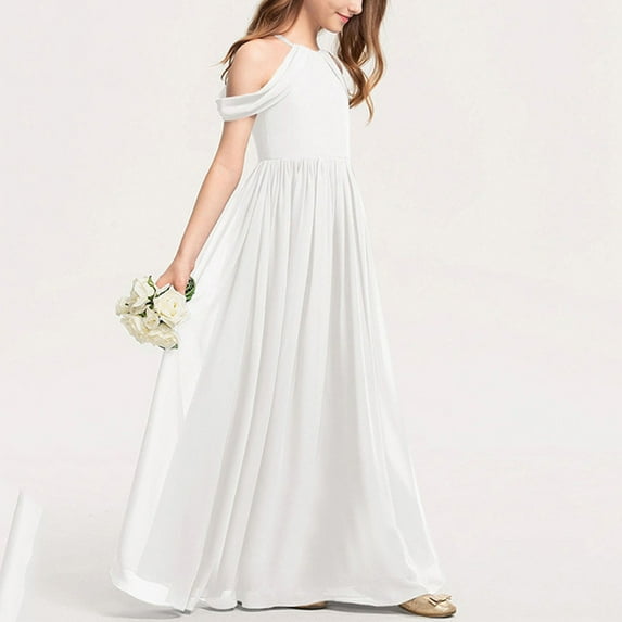 Off Shoulder Junior Bridesmaid Dresses Flower Girl Dresses Formal Dress for Teen Girls Wedding A-line Chiffon Pageant Gown Deals of the Day Clearance