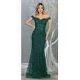 thumbnail image 1 of Women's Royal Blue Queen Off Shoulder Trumpet Gown Glitter Formal Dress RQ7879-New Collection Hunter Green 6, 1 of 4