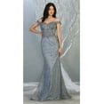 thumbnail image 1 of Women's Royal Blue Queen Off Shoulder Trumpet Gown Glitter Formal Dress RQ7879-New Collection Dusty Blue 14, 1 of 4
