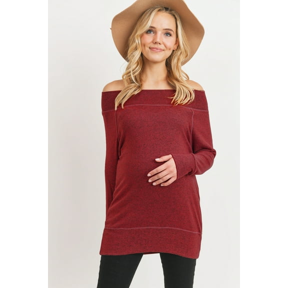 Off Shoulder Long Sleeve Maternity Solid Knit Tunic Top