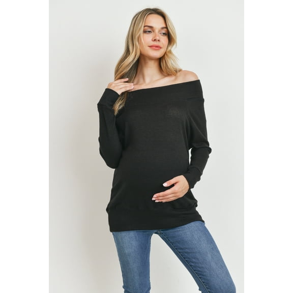 Off Shoulder Long Sleeve Maternity Solid Knit Tunic Top