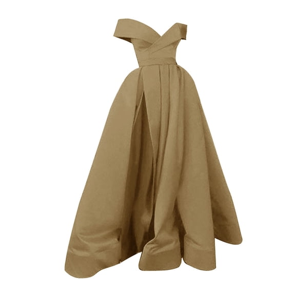 Off Shoulder Long Slit Prom Dresses A-Line Satin Formal Evening Party Gowns with Pockets