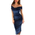 thumbnail image 1 of Off Shoulder Maxi Dress, Solid Color Strapless Bandeau Gown with Side Pockets, Elegant Formal Dress for Wedding, Prom & Summer Party Navy S, 1 of 5