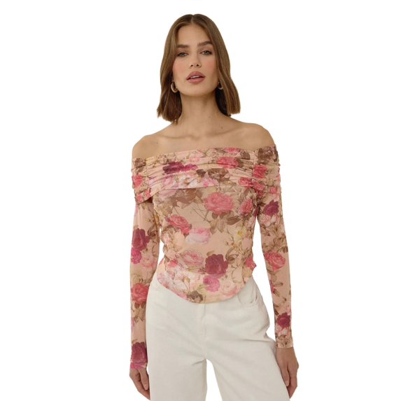 Off Shoulder Patterned Transparent Top