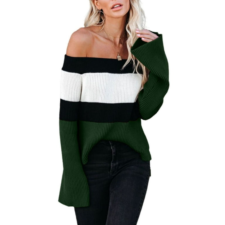 Sexy Off-The-Shoulder Colorblock Sweater Sexy Off-The-Shoulder Colorblock Sweater