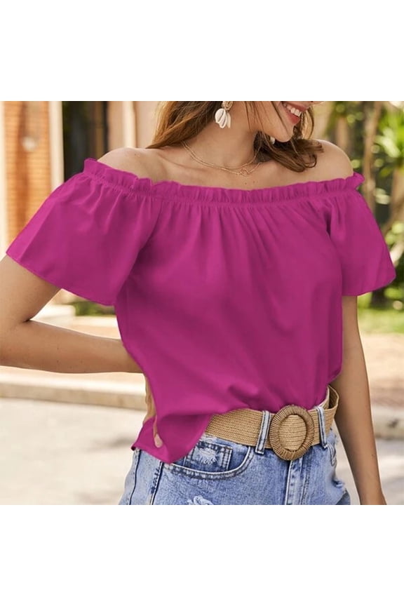 Off-Shoulder Ruffle Blouse - Summer Pleated Peasant Top with Elastic Neckline - Flowy Boho Chic Shirt for Beach, Date Night & Vacation, Limited Time Offer