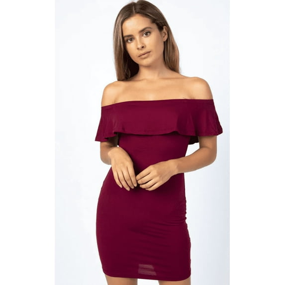 Off Shoulder Ruffle Bodycon Dress