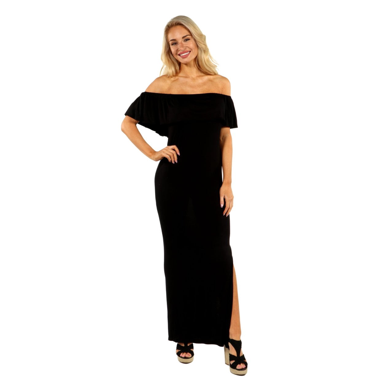 Off Shoulder Ruffle Detail Maxi Dress - Walmart.com