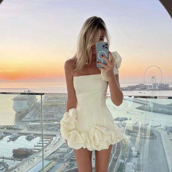 Off-Shoulder Ruffled Dress (XL, White)