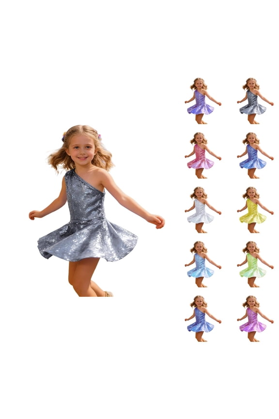 Off-Shoulder Sequin Party Dress for Girls, Sparkly Rainbow Tutu Princess Gown, Toddler Pageant Dresses 2-10 Years