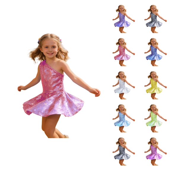 Off-Shoulder Sequin Party Dress for Girls, Sparkly Rainbow Tutu Princess Gown, Toddler Pageant Dresses 2-10 Years