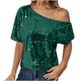 thumbnail image 1 of Off Shoulder Sequin Shirts for Women Sparkly Short Sleeve Dressy Tops 2026 Fashion Holiday Party Outfits Clothes, 1 of 9