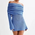 thumbnail image 1 of Off-Shoulder Sheath Mini Dress (S, Blue), 1 of 8