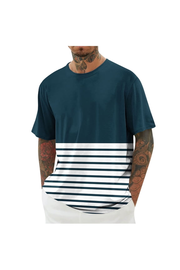 Off Shoulder Shirt,Men Short Shorts,Men's Casual Short Sleeved Striped Printed Round Neck Off Shoulder,Short for Men