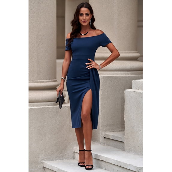 Off-Shoulder Short Sleeve Split Dress