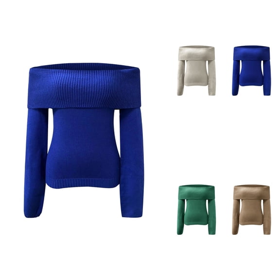 Off Shoulder Slim Fit Knit Sweater Long Sleeve Backless Pullover Fashion