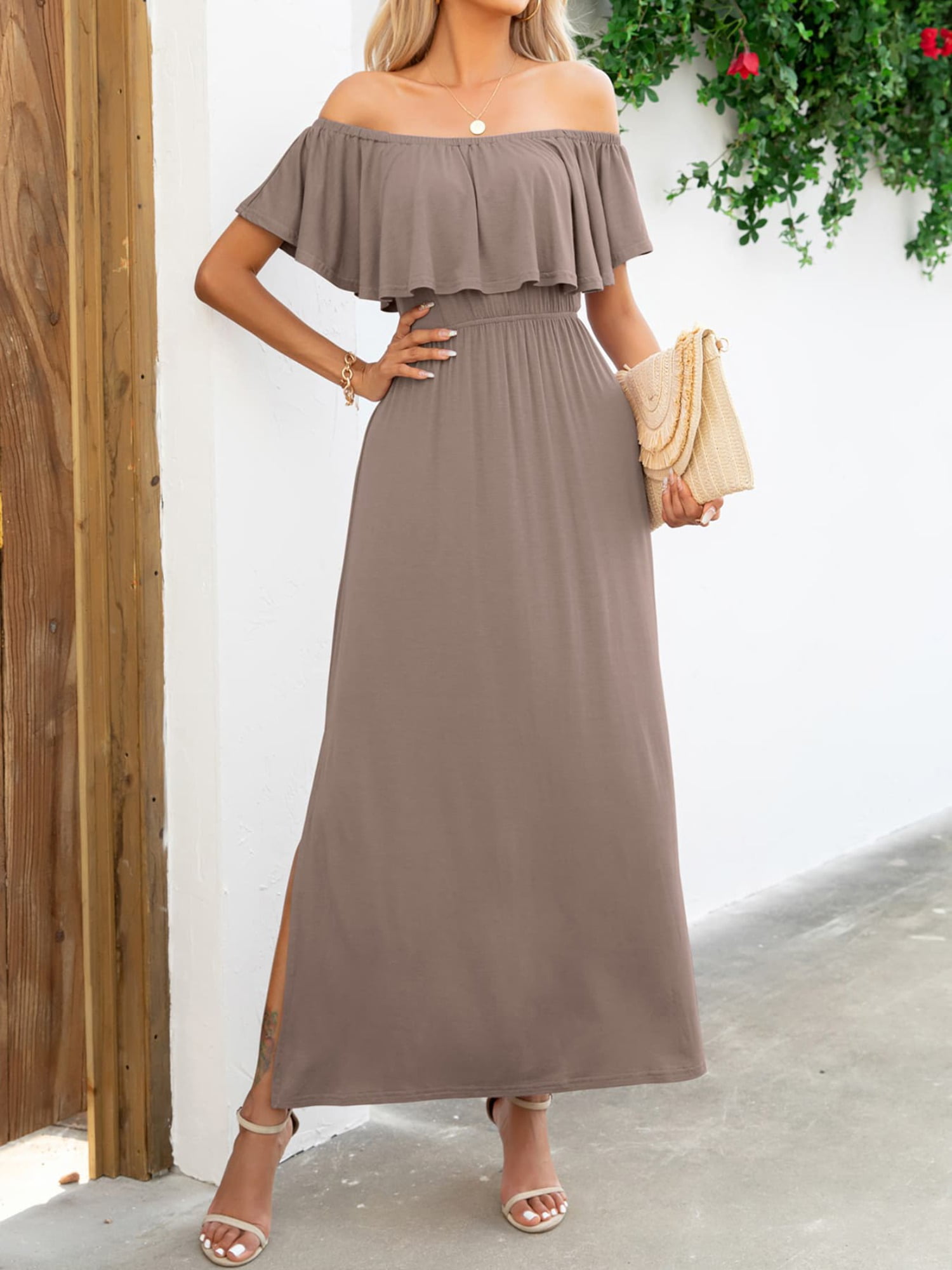 Off-Shoulder Slit Maxi Dress - Walmart.com
