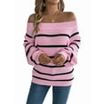 thumbnail image 1 of Off Shoulder Striped Sweater Women Fall Fashion Casual Knit Sweaters Pullover Y2k Cute Tops Pink M, 1 of 9