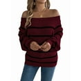 thumbnail image 1 of Off Shoulder Striped Sweater Women Fall Fashion Casual Knit Sweaters Pullover Y2k Cute Tops Wine Red S, 1 of 8