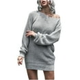 thumbnail image 1 of Off Shoulder Sweater Dress for Women Loose Fall Long Sleeve Solid Knit Dress, 1 of 6