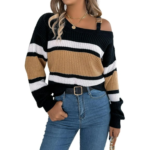 Off Shoulder Sweaters Womens 2024 Long Sleeve Slouchy Knitted Casual Loose Fall Trendy Pullover Sweater-B