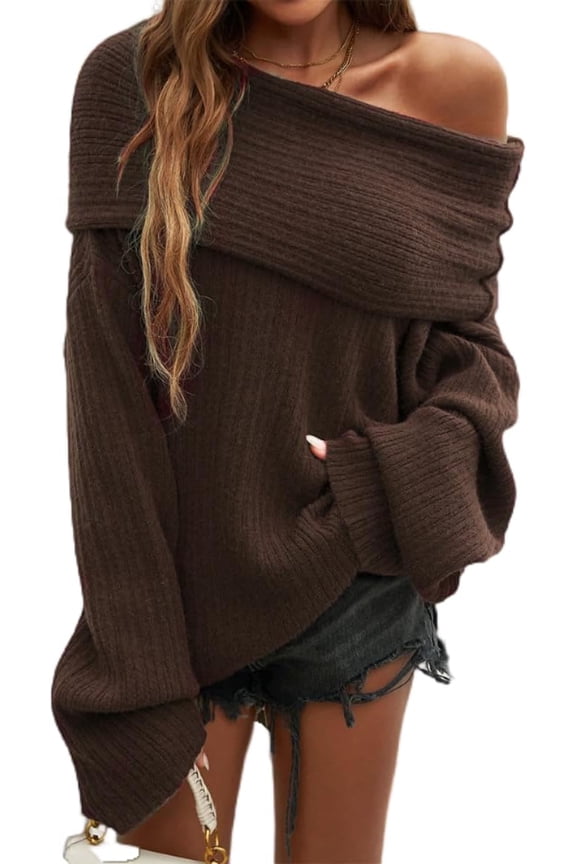 Off Shoulder Sweaters Womens 2024 Long Sleeve Slouchy Knitted Casual Loose Fall Trendy Pullover Sweater