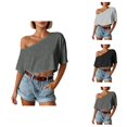 thumbnail image 1 of Off Shoulder T Shirts for Women 2026 Summer Short Sleeve One Shoulder Casual Cropped Tshirt Going out Tops Streetwear, 1 of 6