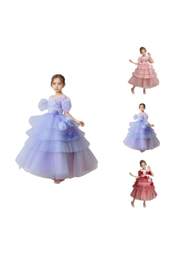 Off-Shoulder Tiered Tulle Party Dress – Multi-Layer Cake Skirt Ball Gown, Luxe Birthday Performance Outfit, Dramatic Statement Beyond Pink Dress for Girls Norms