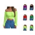 thumbnail image 1 of Off Shoulder Tops for Women 2025 Long Sleeve Ruched Tie Back Crop Top Summer Lantern Sleeve Boho Shirt Blouse, 1 of 8
