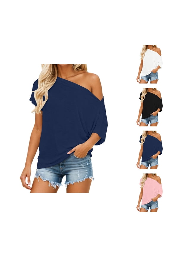 Off Shoulder Tops for Women Short Sleeve Casual Oversized Batwing Tops T Shirts Going out Top Summer Blouse