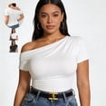 thumbnail image 1 of IAIKUO Women's Plus Size XXL Off Shoulder Top - Asymmetric Ruched,White, 1 of 6