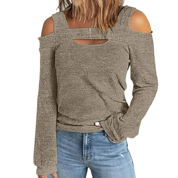 Off Shoulder Tops for Women Trendy Cutout Lightweight Long Sleeve Shirt Casual Solid Color Going out Blouses