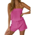 thumbnail image 1 of Off Shoulder Women Casual 2 Pieces Tank Tops & Elastic Waist Shorts Suit, 1 of 5