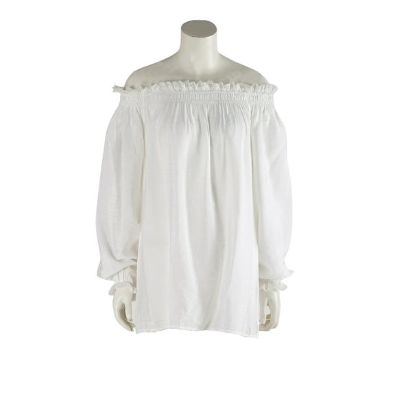 Off Shoulder Women Tops Fashion White Lace Shirt Long Sleeve Shirts Loose Elastic Ruffle Blouses