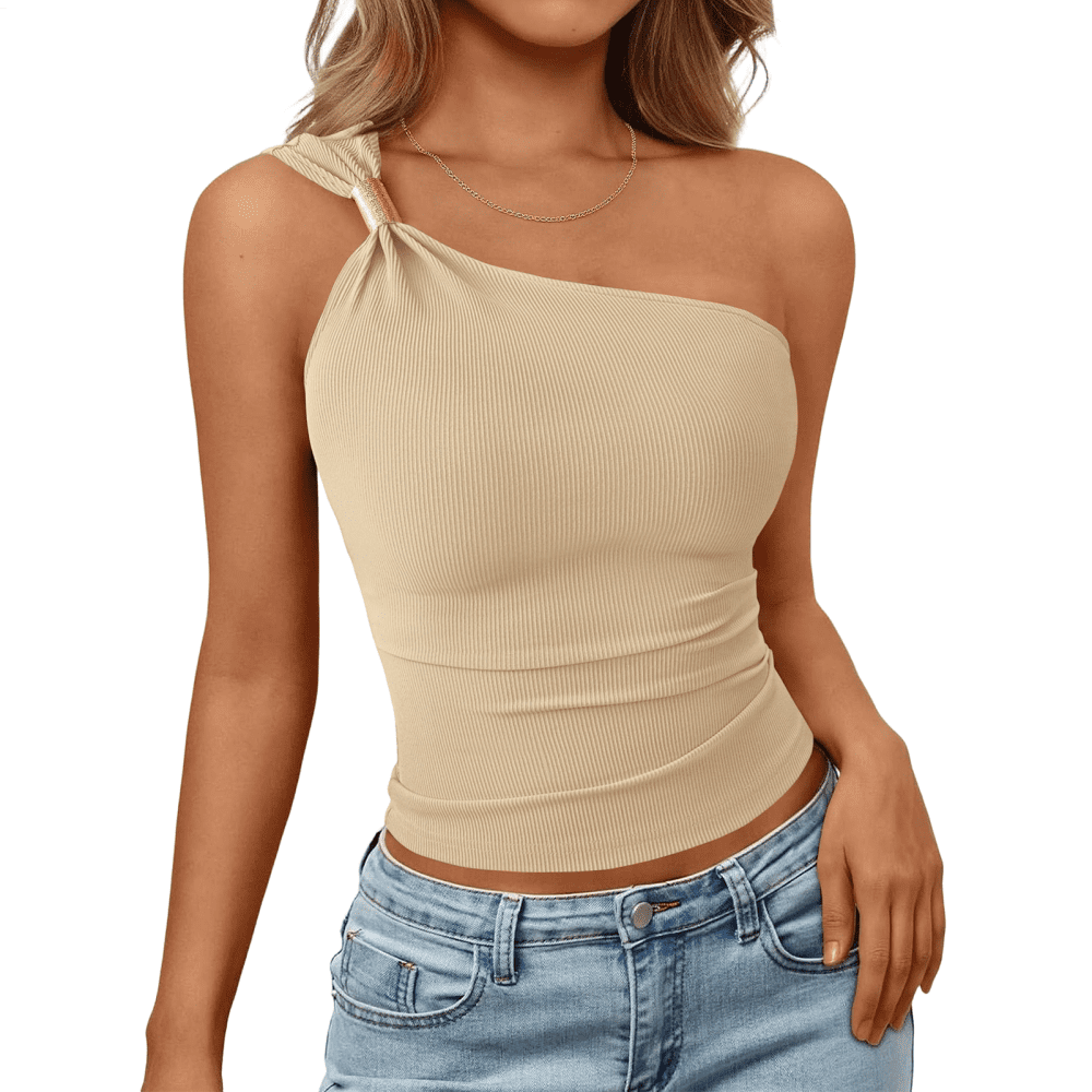 Tops Out Less Off The Shoulder Crop Top Sleeveless Asymmetrical Half Shoulder Sexy ...