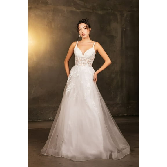 Women's May Queen Engagement Dress Plunging V-Neck A-Line Gown MQ2165 Ivory 12