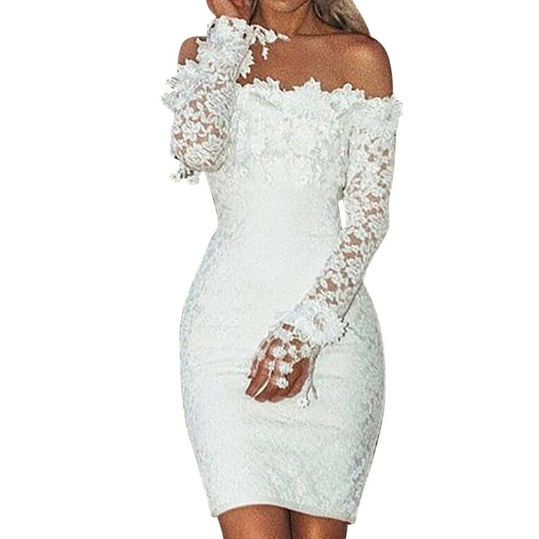 3/4 Sleeve Off Shoulder Solid Color Mini V Neck High Waist Lace Dresses 3/4 Sleeve Off Shoulder Solid Color Mini V Neck High Waist Lace Dresses