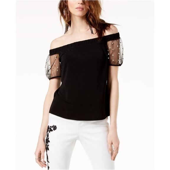 Off The Shoulder Mesh Sleeve Top Black XL
