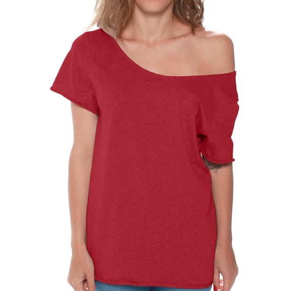 Off The Shoulder Oversized Loose Tops Shirt Women - S M L XL 2XL Tee - Ladies Short Sleeve Tshirt Activewear Workout T-Shirt