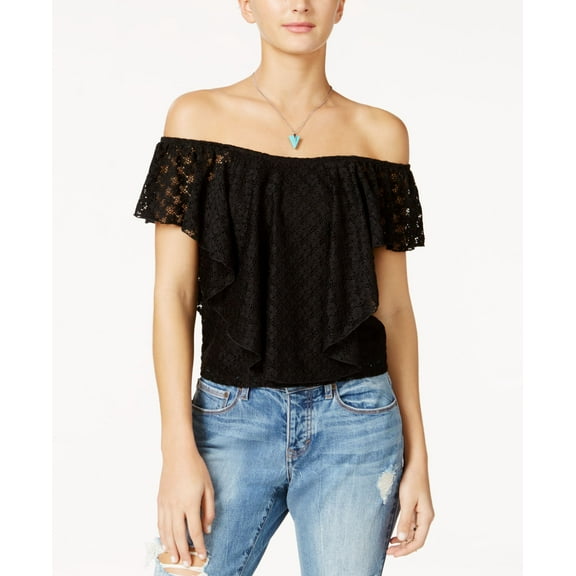 Off-The-Shoulder Popover Top Black L