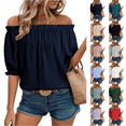 thumbnail image 1 of Off The Shoulder Short Sleeve for Women Summer Blouses Dressy Casual Boho Stretch Tops Navy 2XL, 1 of 6