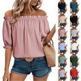 thumbnail image 1 of Off The Shoulder Short Sleeve for Women Summer Blouses Dressy Casual Boho Stretch Tops Pink L, 1 of 6