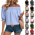 thumbnail image 1 of Off The Shoulder Short Sleeve for Women Summer Blouses Dressy Casual Boho Stretch Tops Sky Blue XL, 1 of 6