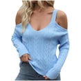 thumbnail image 1 of Off The Shoulder Sweater Sevevn Womens Casual Solid Color Off Shoulder Long Sleeved Sweater, 1 of 8